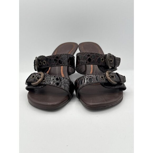 Diego Di Lucca Womens Brown Croc-Embossed Leather Slide Sandals 6.5 Made In Braz - Picture 2 of 8